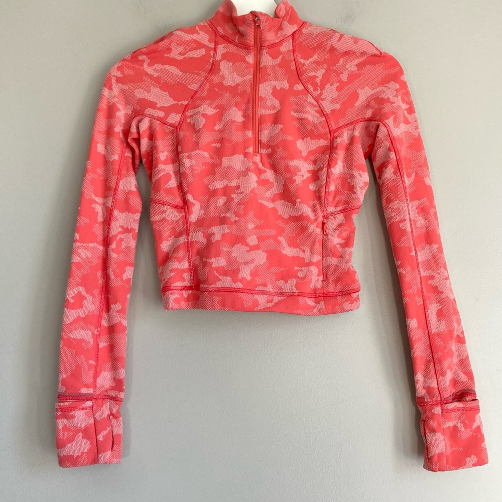 Lululemon Its Rulu Run Cropped Half Zip 2 pullover top raspberry pink camo shirt